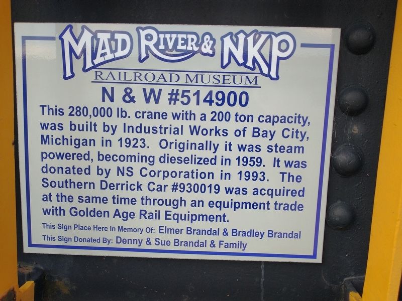 N & W #514900 Marker. Click for full size. N & W #514900 Marker image. Click for full size.