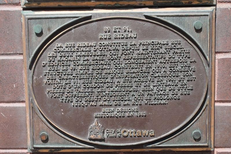 89 And 91 Rideau Street Marker - french text image. Click for full size.