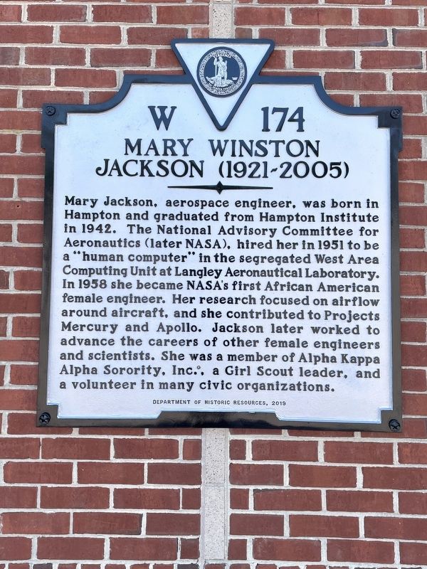 Mary Winston Jackson Marker image. Click for full size.