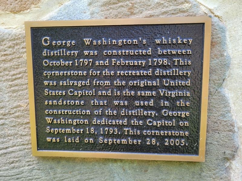 George Washington's Whiskey Distillery Cornerstone Marker image. Click for full size.