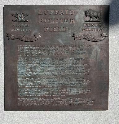 “Buffalo Soldier Field” Brass Tablet Mounted on the Street Side of the Monument. Click for full size. “Buffalo Soldier Field” Brass Tablet Mounted on the Street Side of the Monument image. Click for full size.