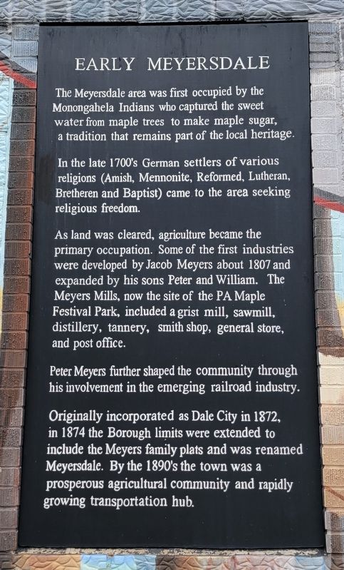 Early Meyersdale Marker. Click for full size. Early Meyersdale Marker image. Click for full size.