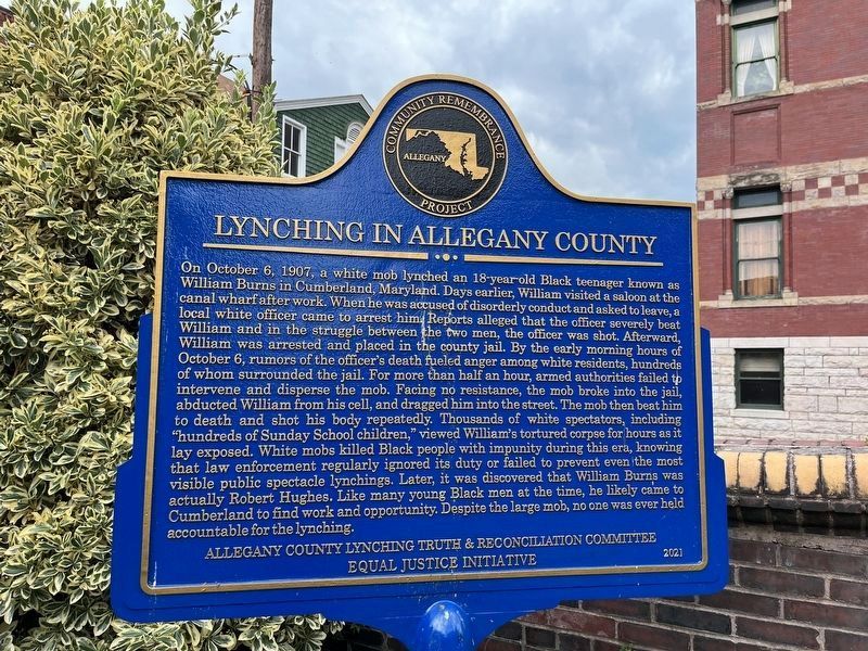 Lynching in Allegany County side of the marker image. Click for full size.