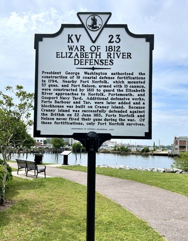 War of 1812 Elizabeth River Defenses Marker (Side 1) image. Click for full size.