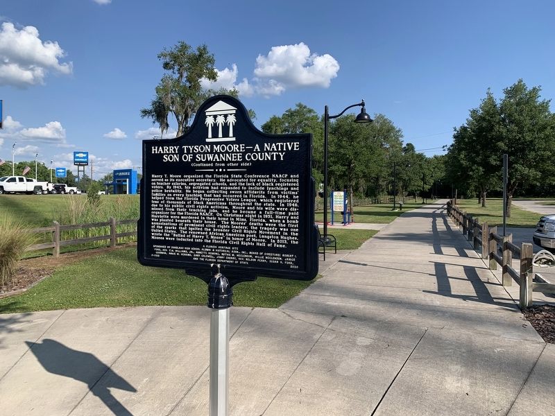 Harry Tyson Moore ~ A Native Son of Suwannee County Marker looking down the Heritage Trail image. Click for full size.