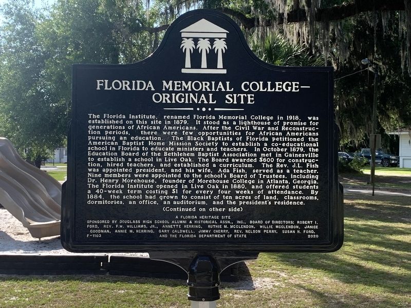 Florida Memorial College ~ Original Site Marker Side 1 image. Click for full size.