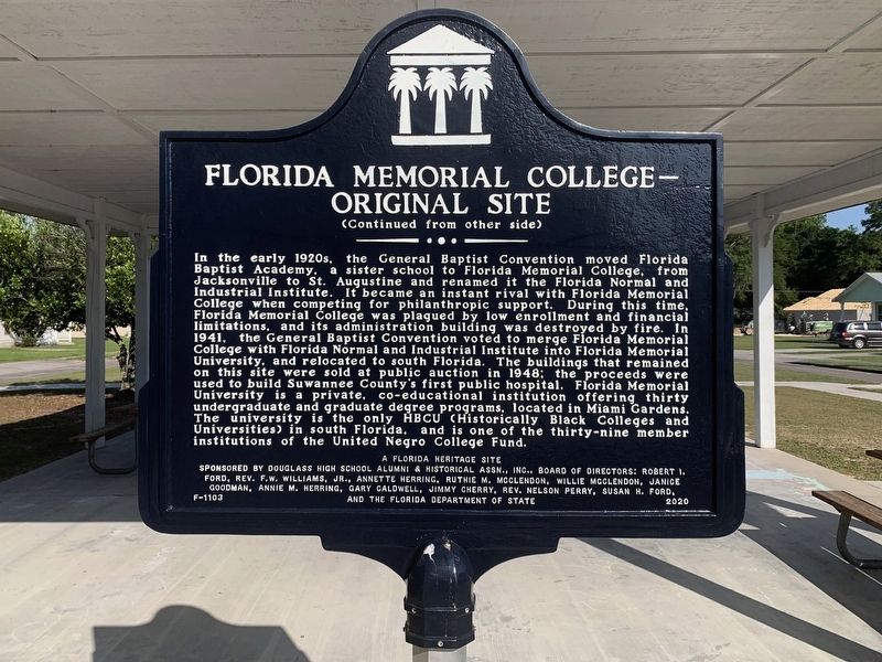 Florida Memorial College ~ Original Site Marker Side 2 image. Click for full size.