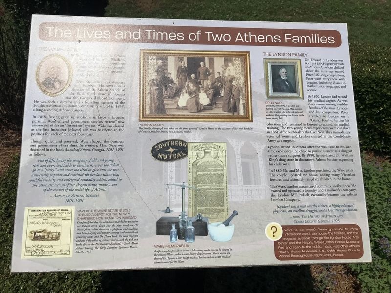The Life and Times of Two Athens Families Marker. Click for full size. The Life and Times of Two Athens Families Marker image. Click for full size.