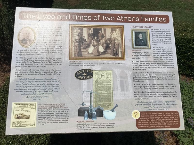 The Life and Times of Two Athens Families Marker image. Click for full size.