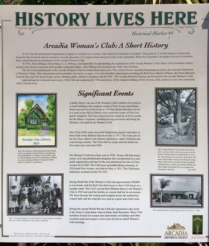 Arcadia Woman’s Club Marker. Click for full size. Arcadia Woman’s Club Marker image. Click for full size.