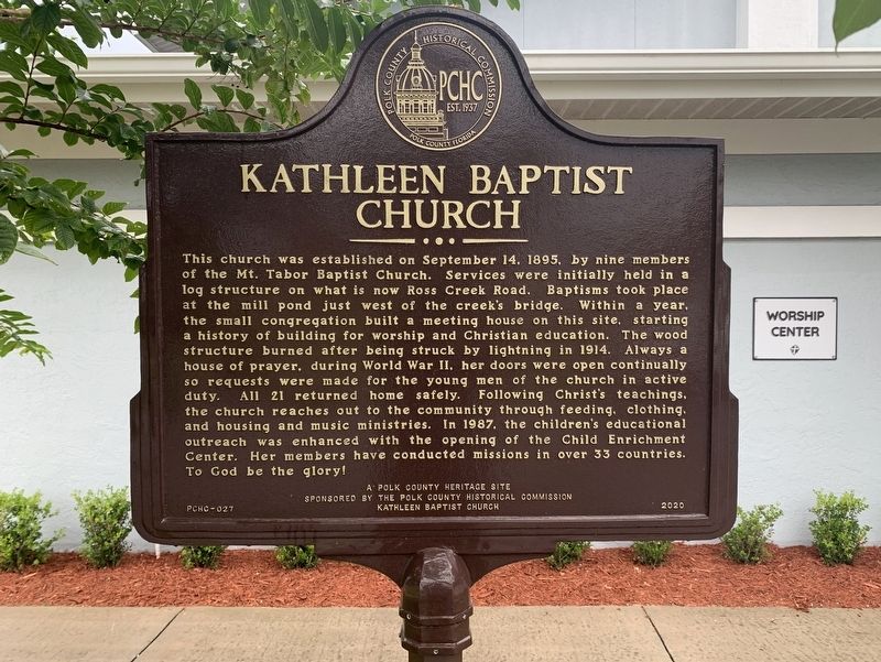 Kathleen Baptist Church Side of Marker image. Click for full size.