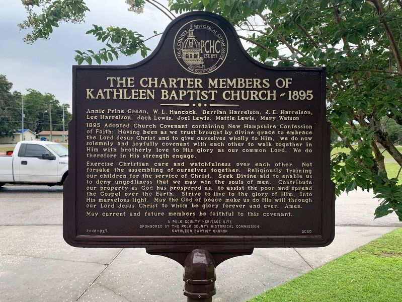 Kathleen Baptist Church The Charter Members of Kathleen Baptist Church - 1895 Side of Marker image. Click for full size.