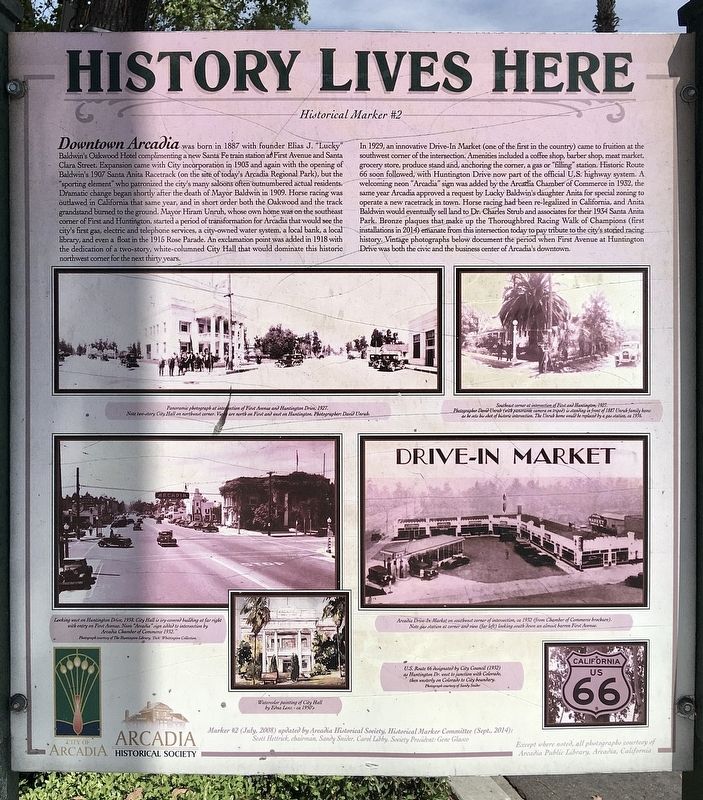 Downtown Arcadia Marker. Click for full size. Downtown Arcadia Marker image. Click for full size.