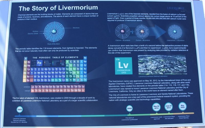 The Story of Livermorium Marker image. Click for full size.