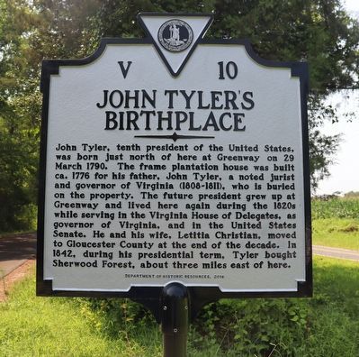 John Tyler's Birthplace Marker image. Click for full size.