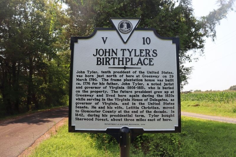 John Tyler's Birthplace Marker image. Click for full size.