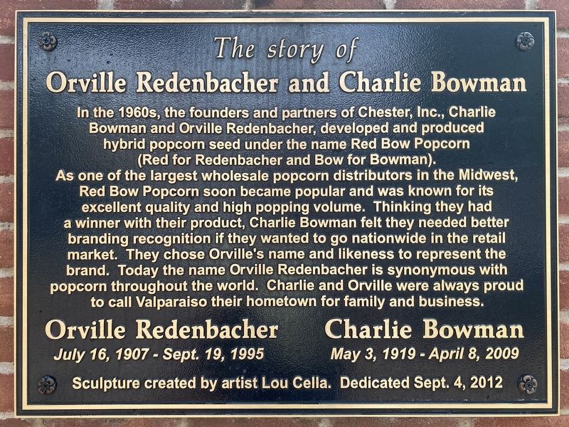 The Story of Orville Redenbacher and Charlie Bowman Marker image. Click for full size.