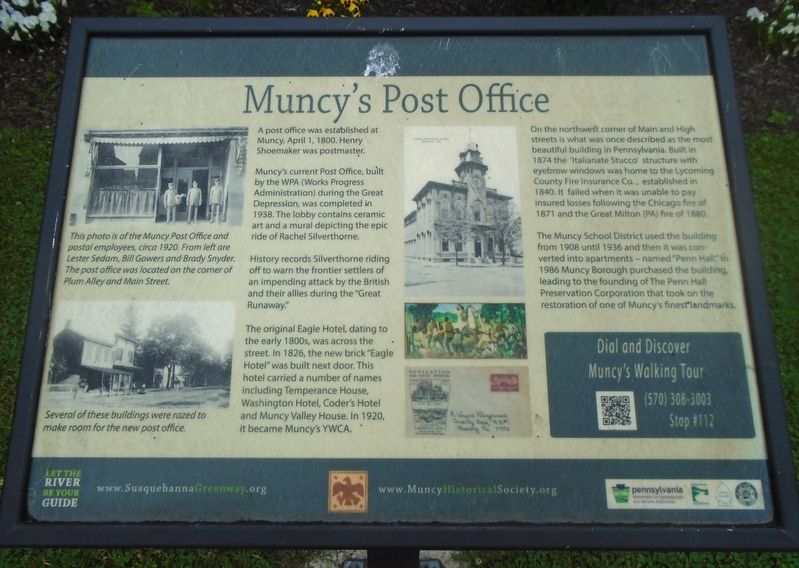 Muncy's Post Office Marker image. Click for full size.