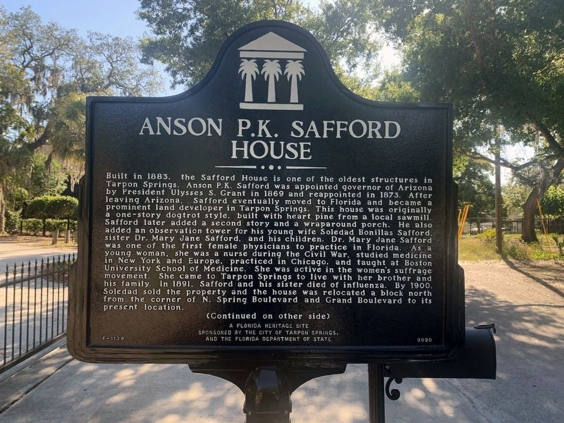 Anson P.K. Safford House Marker Side 1 image. Click for full size.