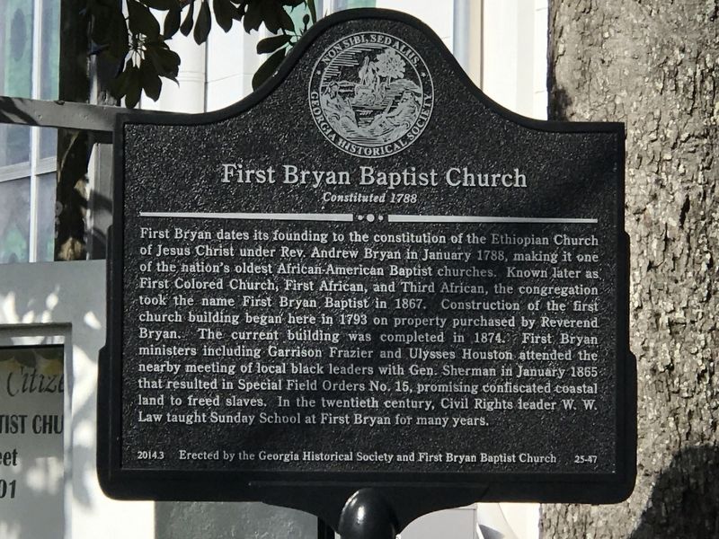 First Bryan Baptist Church Marker image. Click for full size.