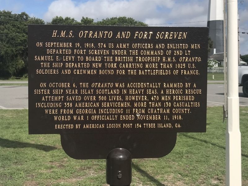 H.M.S. Otranto and Fort Screven Marker image. Click for full size.
