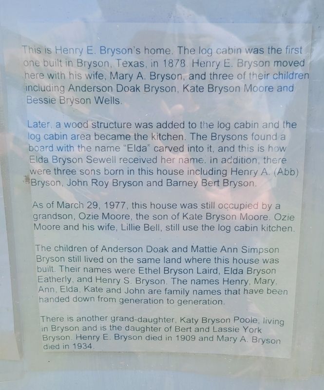 Henry E. Bryson's Home Marker image. Click for full size.