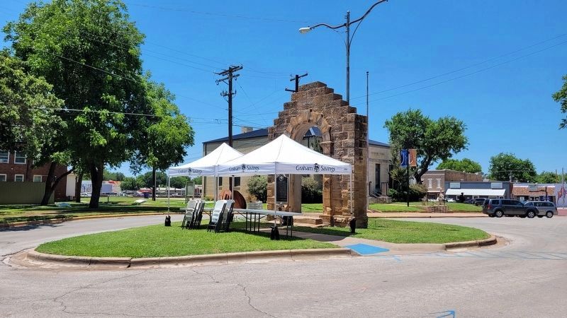 The Site of Third County Courthouse Marker is in front of the archway image. Click for full size.