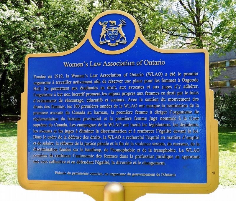 Women's Law Association of Ontario Marker<br>(<i>north side &bull; Fran�ais</i>) image. Click for full size.