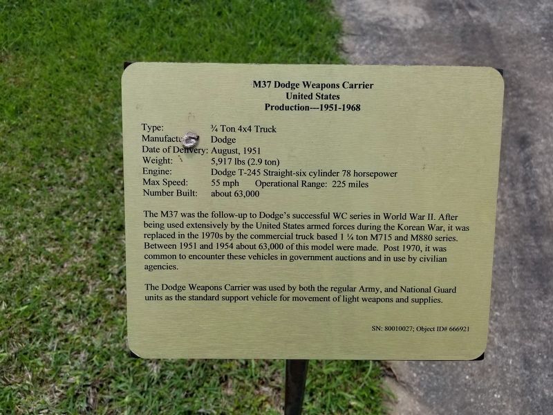 M37 Dodge Weapons Carrier Marker. Click for full size. M37 Dodge Weapons Carrier Marker image. Click for full size.