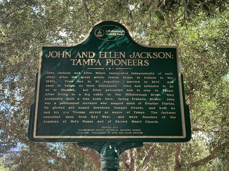John And Ellen Jackson: Tampa Pioneers Marker image. Click for full size.