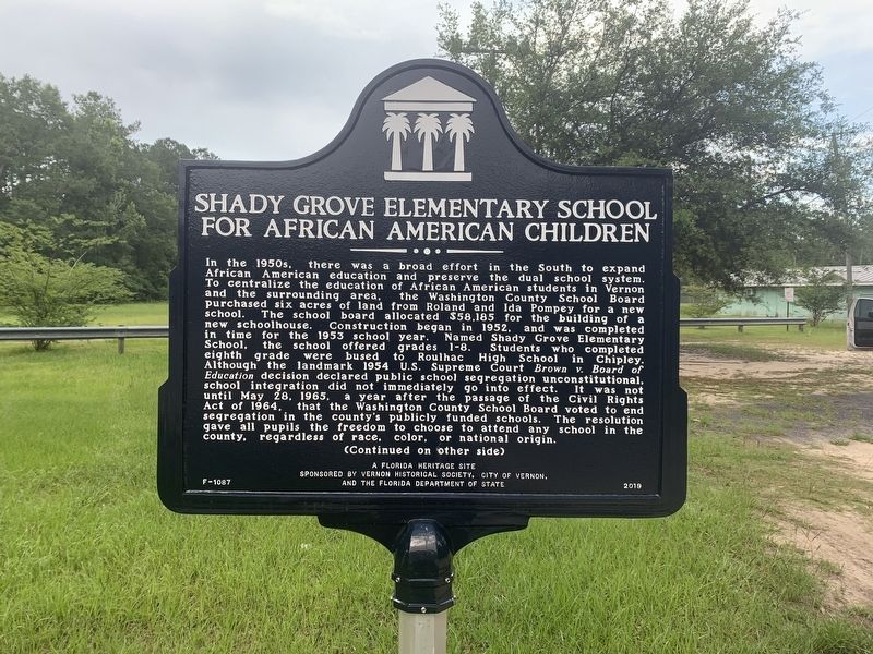 Shady Grove Elementary School For African American Children Marker Side 1 image. Click for full size.