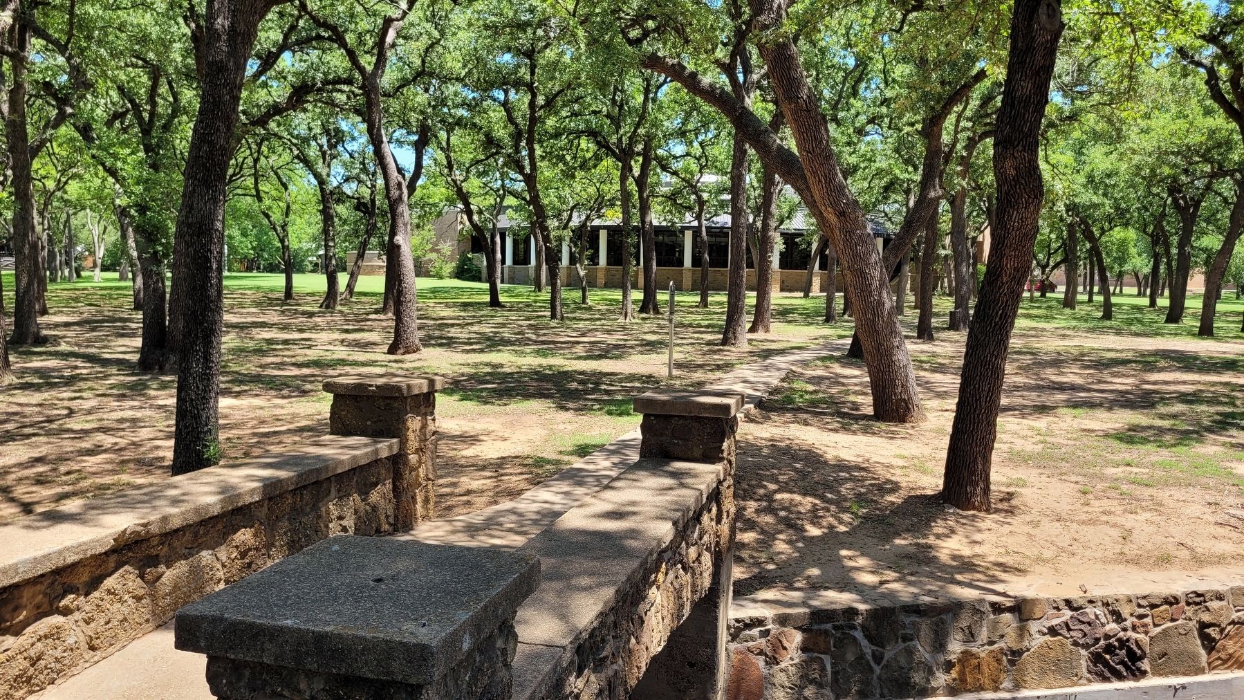 The view of the Brazos Indian Reservation School Marker with Library in background image. Click for full size.
