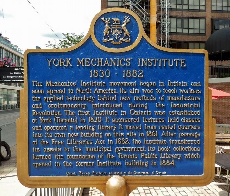 York Mechanics' Institute Marker<br>(<i>south side • English</i>). Click for full size. York Mechanics' Institute Marker<br>(<i>south side • English</i>) image. Click for full size.