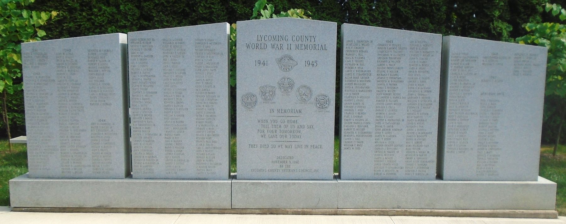 Lycoming County World War II Memorial. Click for full size. Lycoming County World War II Memorial image. Click for full size.
