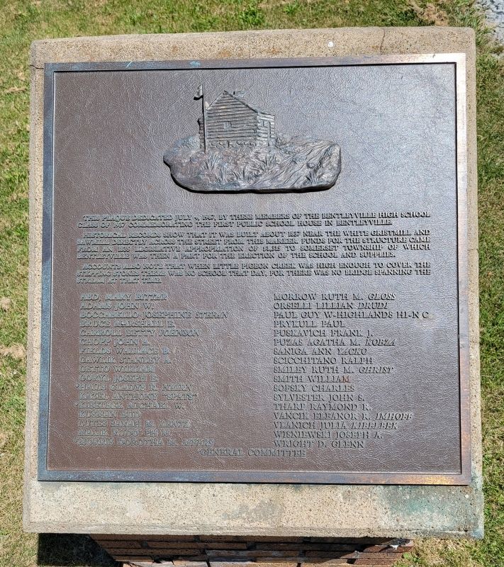 First Public School House in Bentleyville Marker. Click for full size. First Public School House in Bentleyville Marker image. Click for full size.