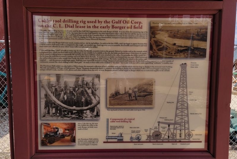 Cable-tool drilling rig used by the Gulf Oil Corp. Marker image. Click for full size.