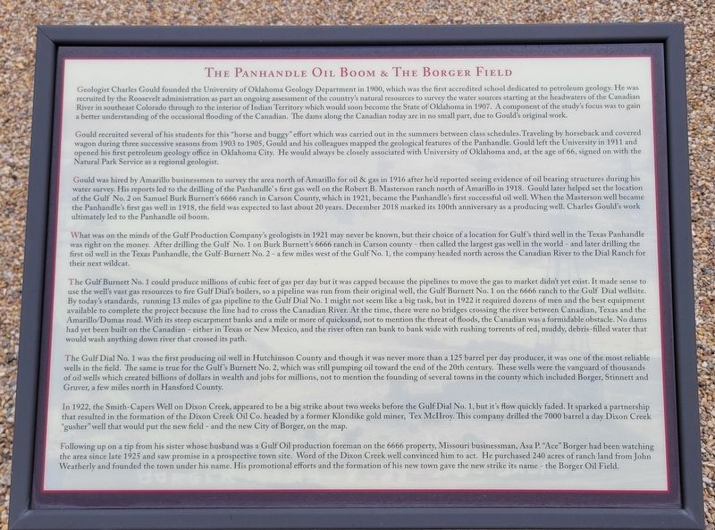 The Panhandle Oil Boom & the Borger Field Marker. Click for full size. The Panhandle Oil Boom & the Borger Field Marker image. Click for full size.