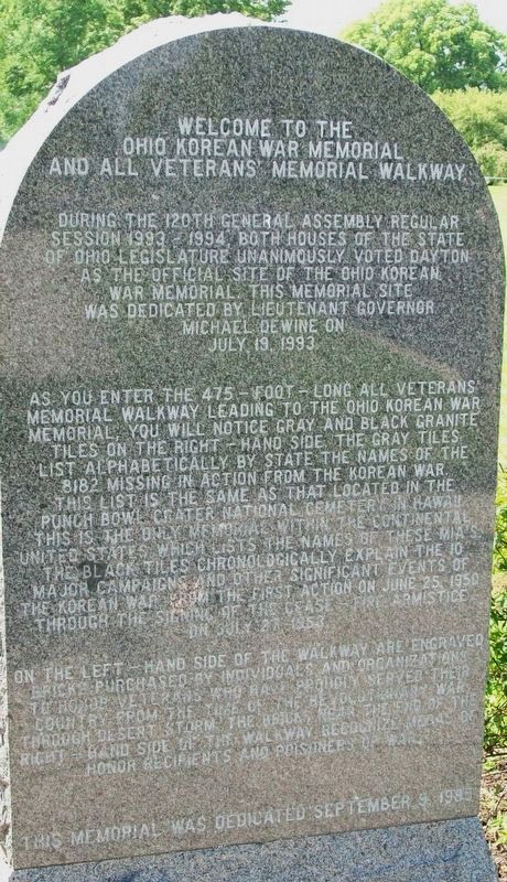 State of Ohio Korean War Memorial. Click for full size. State of Ohio Korean War Memorial image. Click for full size.