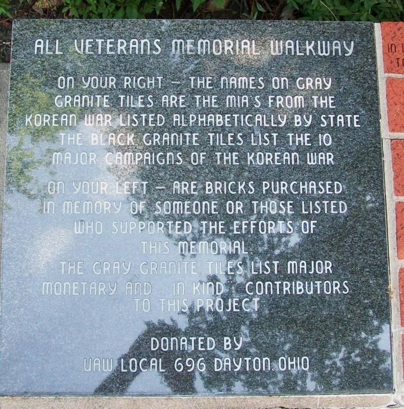 All Veterans' Memorial Walkway. Click for full size. All Veterans' Memorial Walkway image. Click for full size.