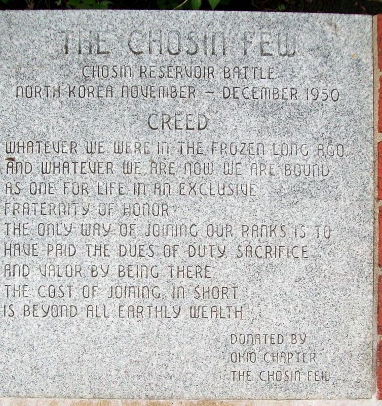 State of Ohio Korean War Memorial Chosin Few. Click for full size. State of Ohio Korean War Memorial Chosin Few image. Click for full size.