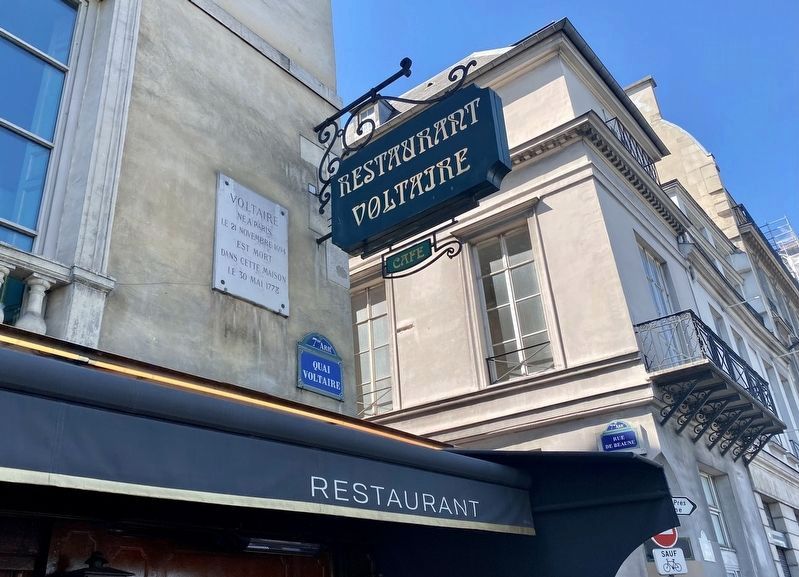Voltaire Marker - above Restaurant Voltaire - on Quai Voltaire. Click for full size. Voltaire Marker - above Restaurant Voltaire - on Quai Voltaire image. Click for full size.