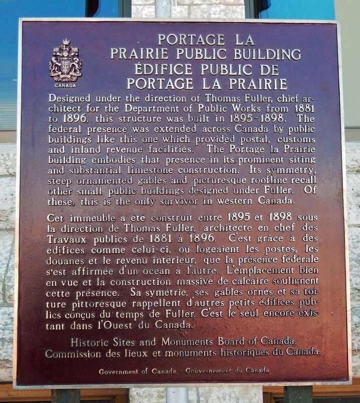 Portage la Prairie Public Building /<br>Édifice public de Portage la Prairie Marker image. Click for full size.
