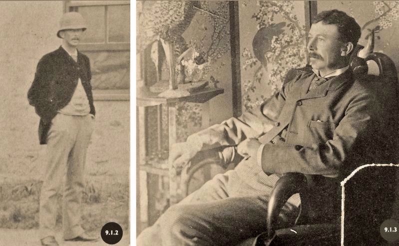 Marker detail: Major Bell in 1883 wearing his pith helmet<br>and in his study about 1885.. Click for full size. Marker detail: Major Bell in 1883 wearing his pith helmet<br>and in his study about 1885. image. Click for full size.