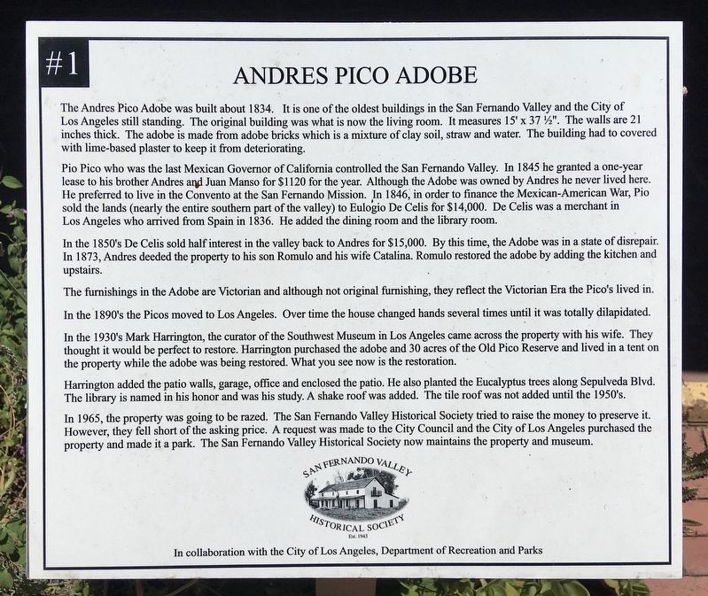 Andres Pico Adobe Marker. Click for full size. Andres Pico Adobe Marker image. Click for full size.