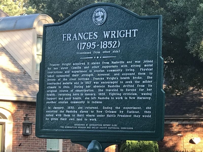 Frances Wright Marker (side B) image. Click for full size.