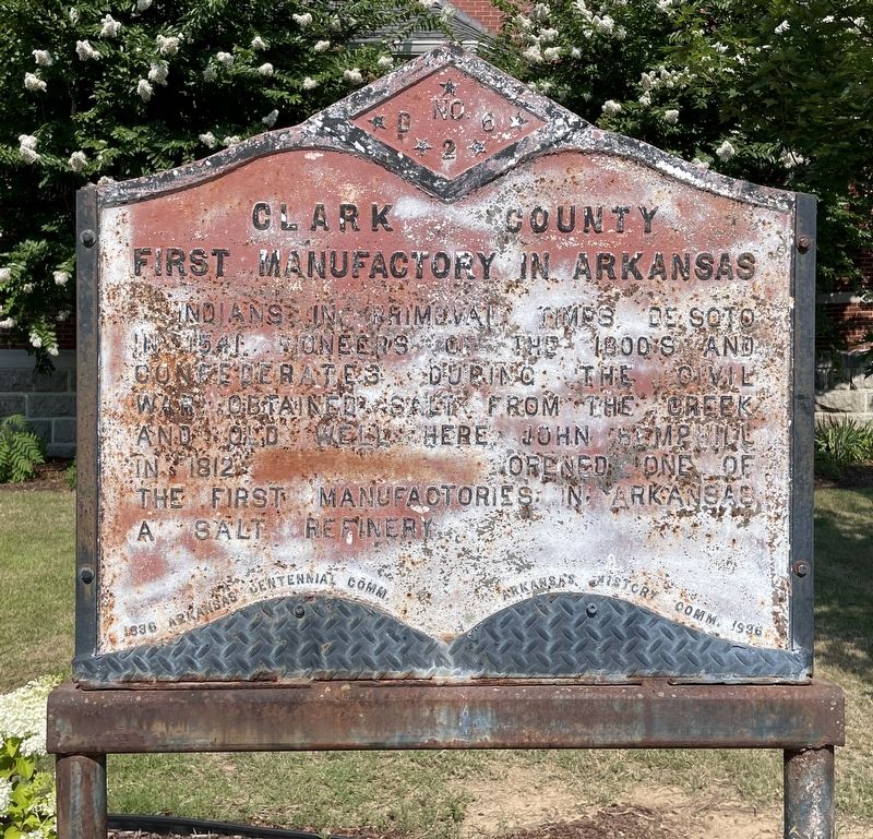Clark County First Manufactory in Arkansas Marker image. Click for full size.