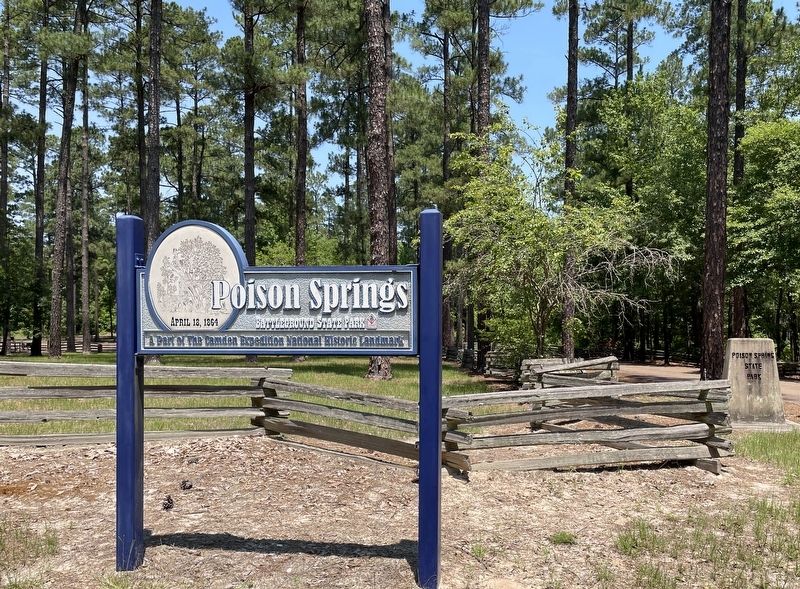 Entrance sign at Poison Springs Battleground State Park. image. Click for full size.