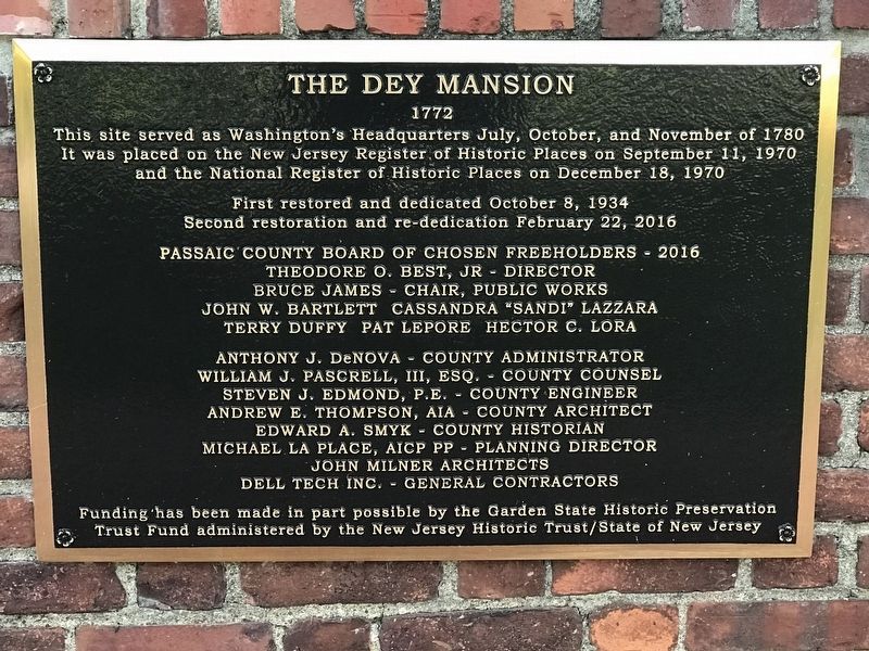 The Dey Mansion, 1772 Marker image. Click for full size.