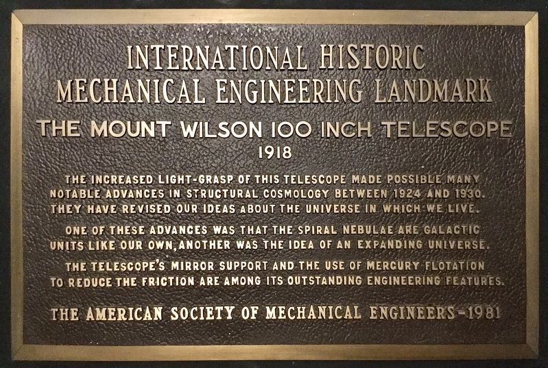 The Mount Wilson 100 Inch Telescope Marker image. Click for full size.