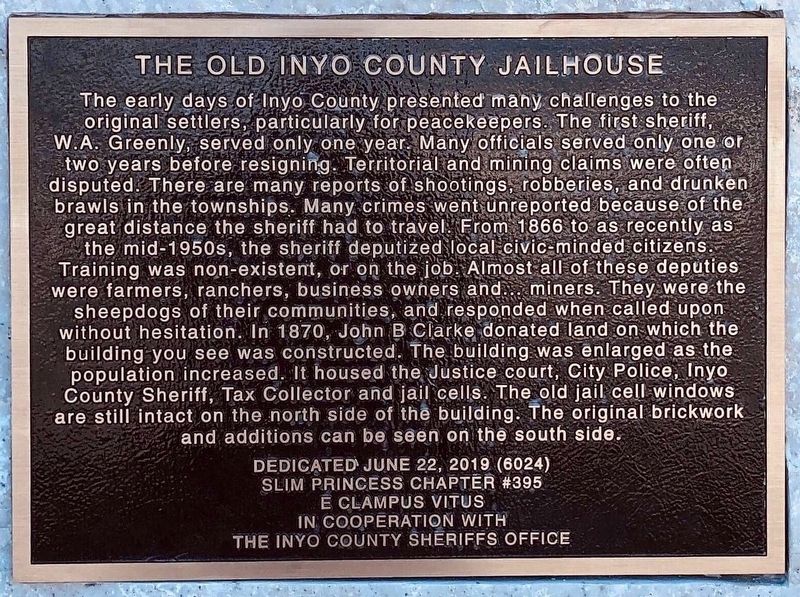 The Old Inyo County Jailhouse Marker image. Click for full size.
